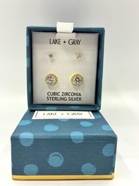 Lake + Gray Gold Cubic Zirconia Stud Earring Set - Sterling Silver